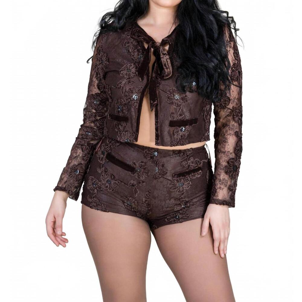 NEW PRIVY embroidered lace set in chocolate